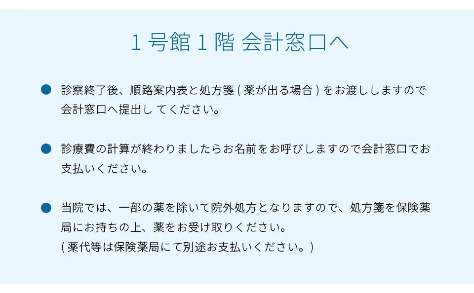 1号館 1 階 会計窓口へ